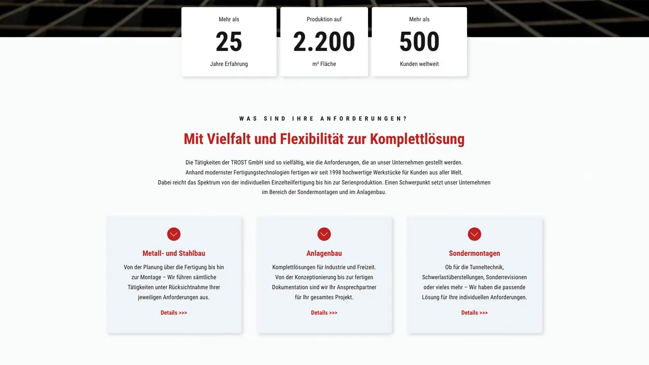 Screenshot vom Webdesign der Firma TROST GmbH in Matrei durch die Firma GSALLER Media aus Osttirol.