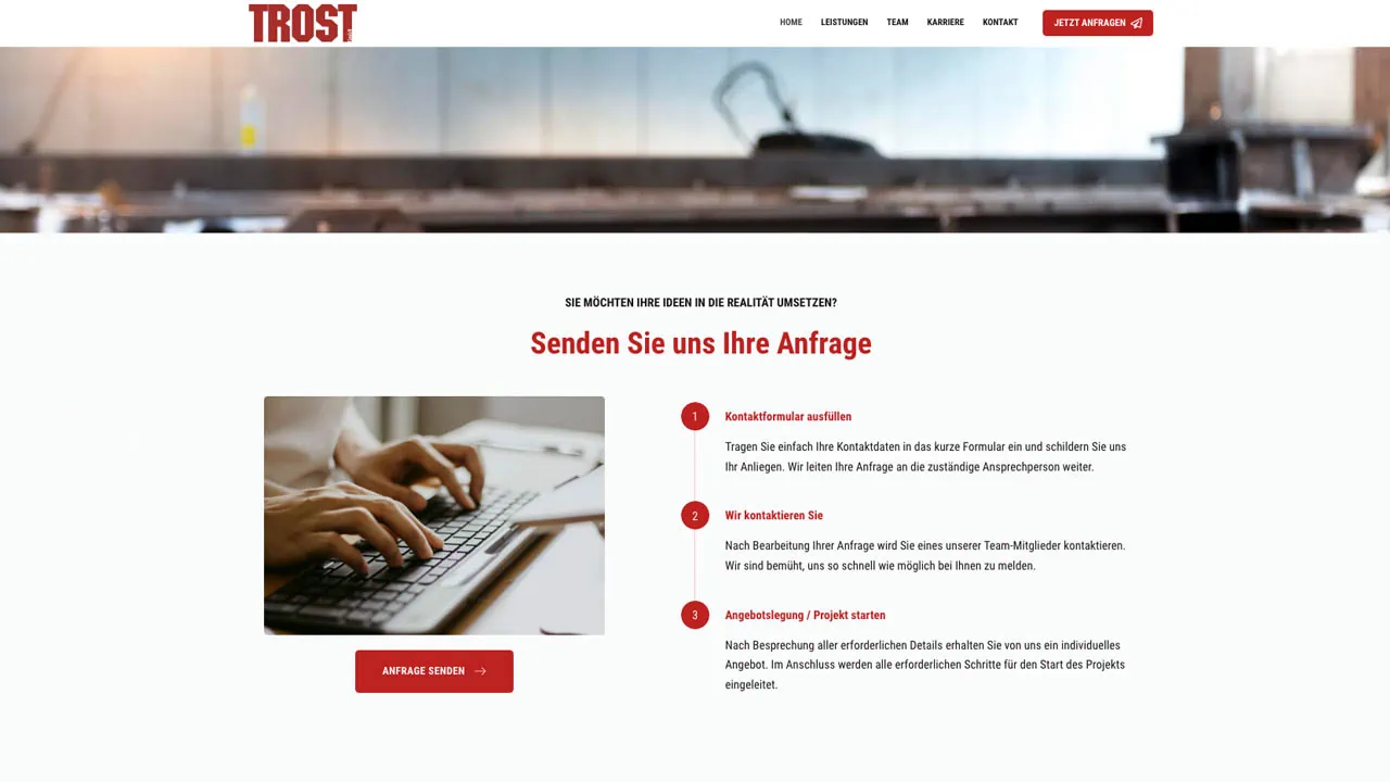 Screenshot vom Webdesign der Firma TROST GmbH in Matrei durch die Firma GSALLER Media aus Osttirol.
