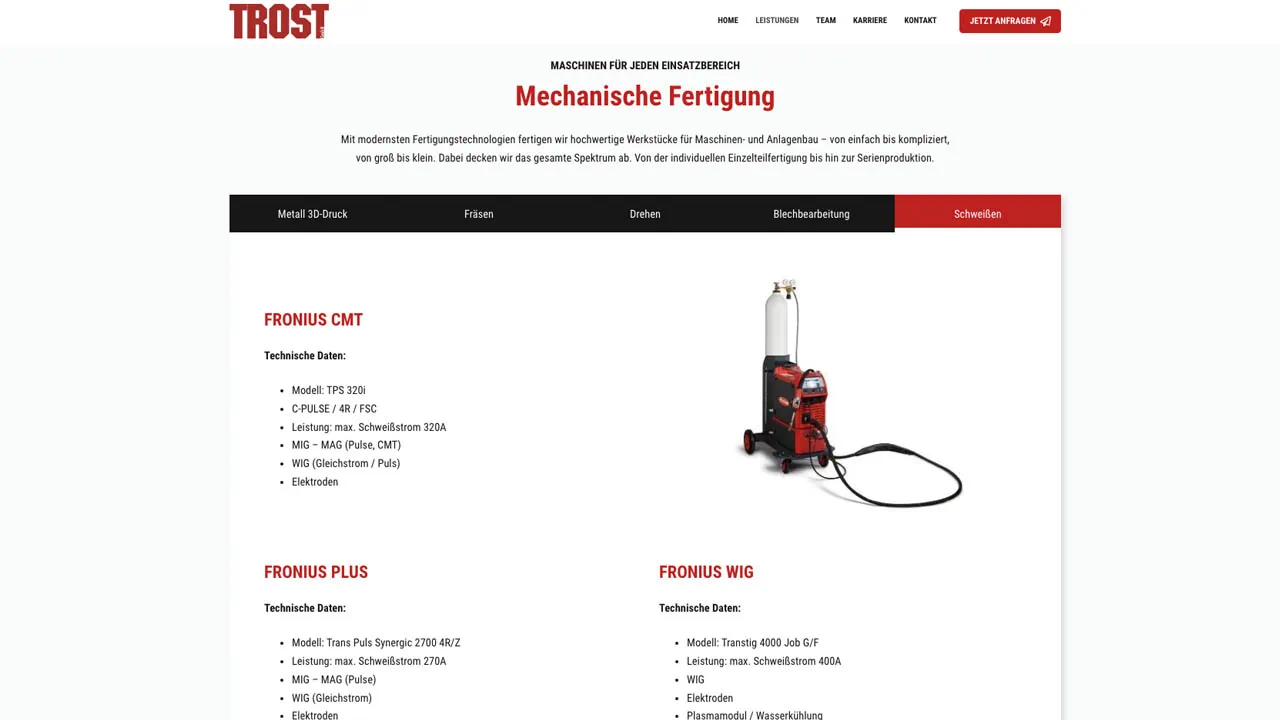 Screenshot vom Webdesign der Firma TROST GmbH in Matrei durch die Firma GSALLER Media aus Osttirol.