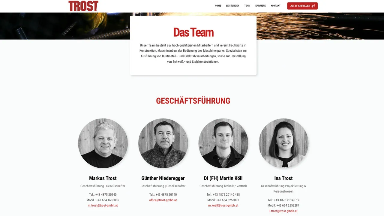 Screenshot vom Webdesign der Firma TROST GmbH in Matrei durch die Firma GSALLER Media aus Osttirol.