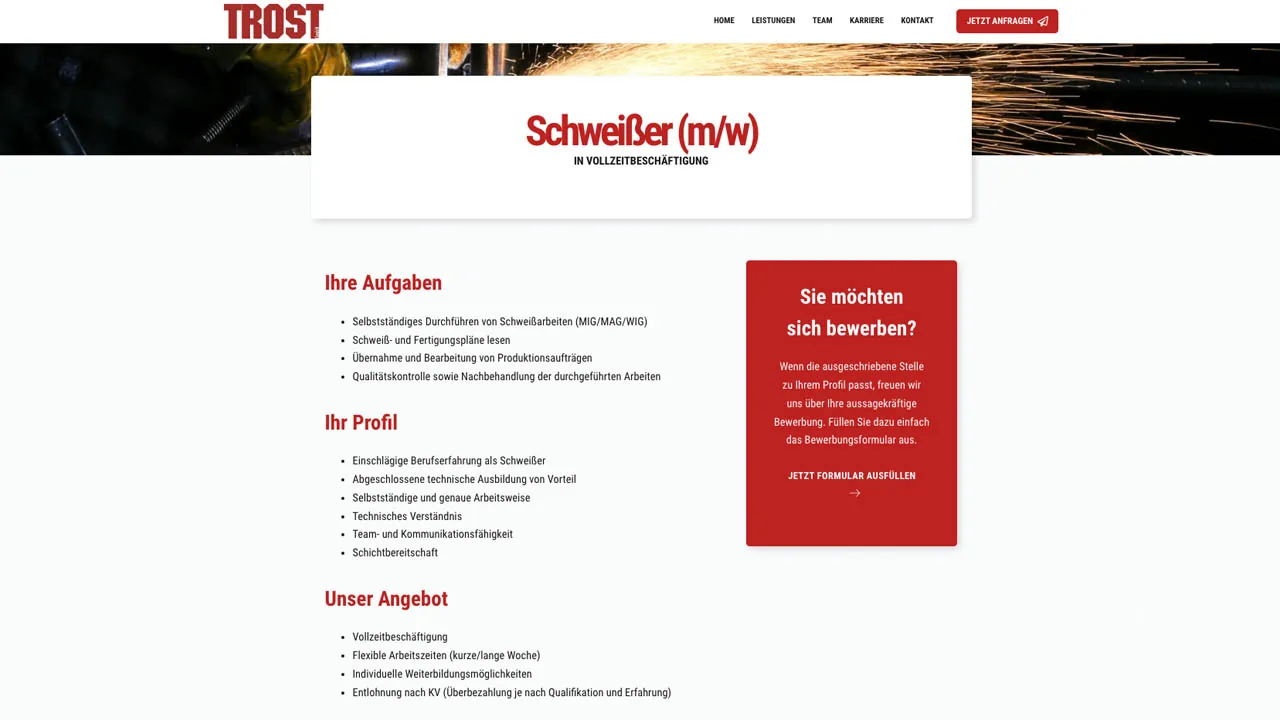 Screenshot vom Webdesign der Firma TROST GmbH in Matrei durch die Firma GSALLER Media aus Osttirol.