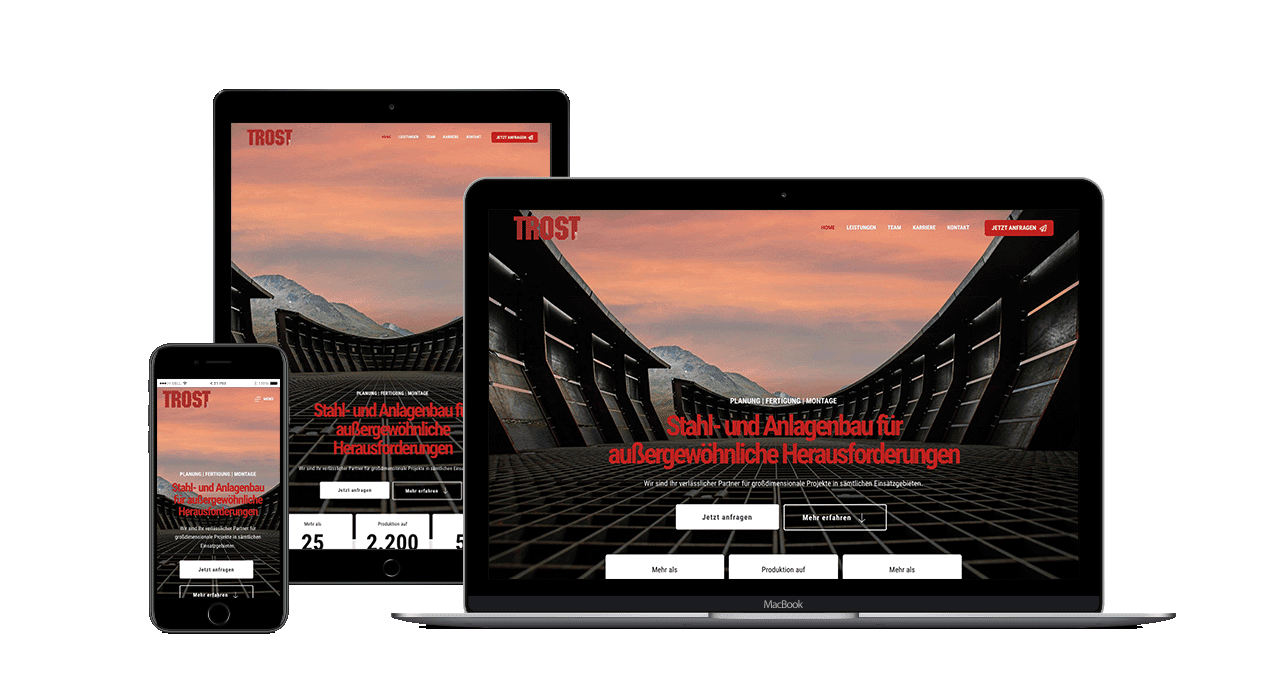 Unterschiedliche Formate vom Webdesign der Firma TROST GmbH in Matrei durch die Firma GSALLER Media aus Osttirol.